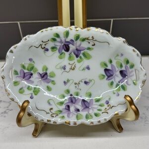 Trinket Dish Violets Porcelain Gold trim